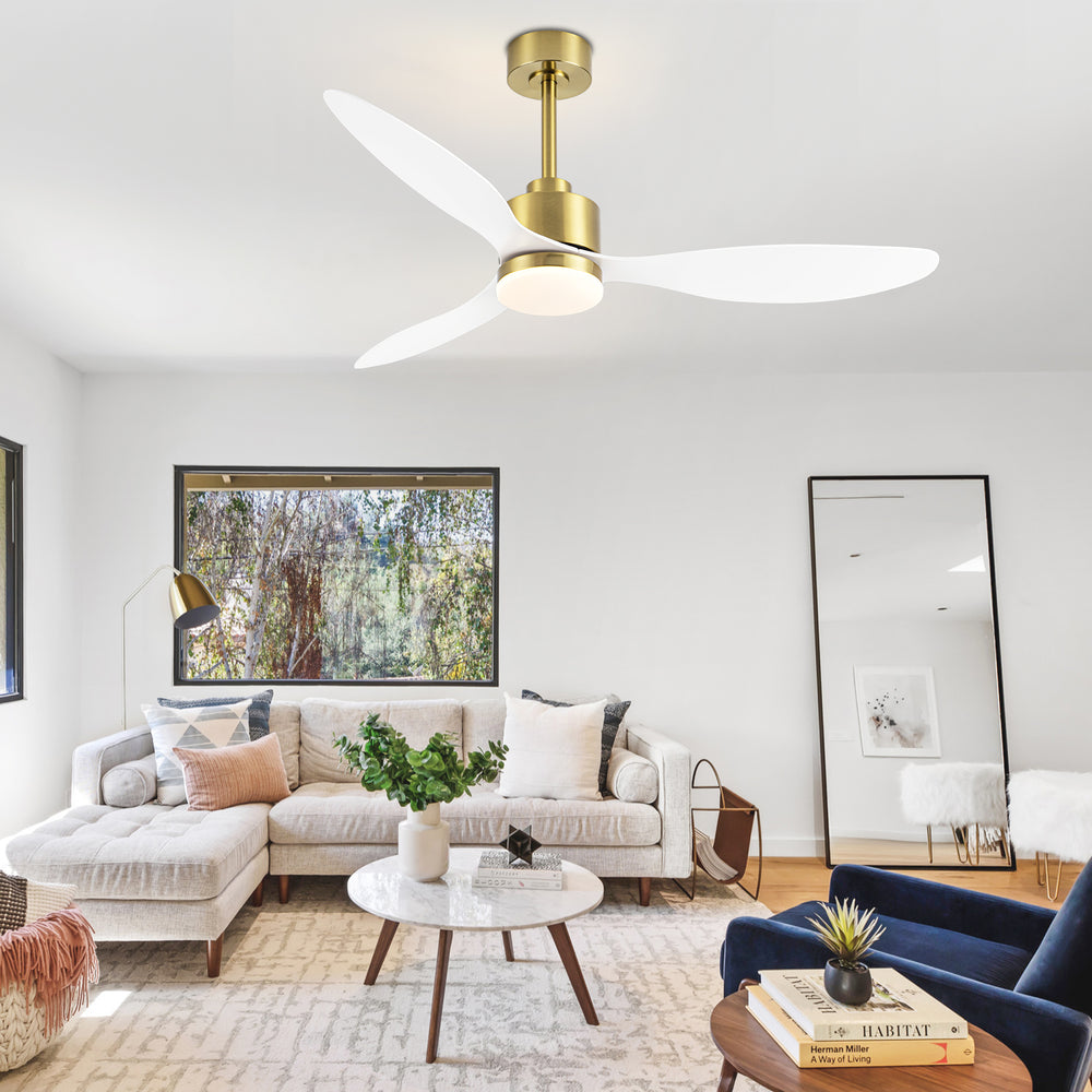52-Inch Modern Ceiling Fan with Light, 3 ABS Blades, 18W LED with 3 Color Temperatures, Remote Control with 6 Speeds, Reverse Function, Timer, Quiet DC Motor, Includes 5" & 10" Downrods, Ideal for Dining, Bedroom, and Living Room