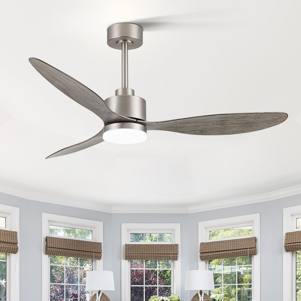 52-Inch Modern Ceiling Fan with Light, 3 ABS Blades, 18W LED with 3 Color Temperatures, Remote Control with 6 Speeds, Reverse Function, Timer, Quiet DC Motor, Includes 5" & 10" Downrods, Ideal for Dining, Bedroom, and Living Room