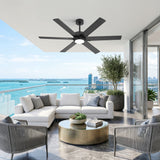 Modern 60" Ceiling Fan with LED Light, Remote Control, Quiet DC Motor, 6-Speed Reversible Fan, Dimmable Lighting, Timer for Bedroom