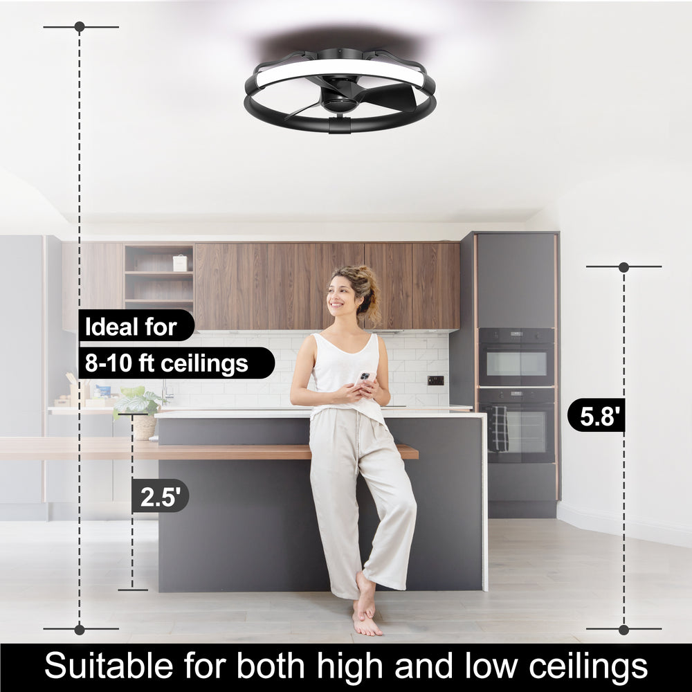 24 Inch Flush Mount RGB Ceiling Fan with Light, Dimmable 3CCT LED Light, 6-Speed Reversible DC Motor, Remote Control, Low Profile Enclosed Fan