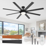 72-Inch 8-Blade Black Ceiling Fan with Light & Remote
