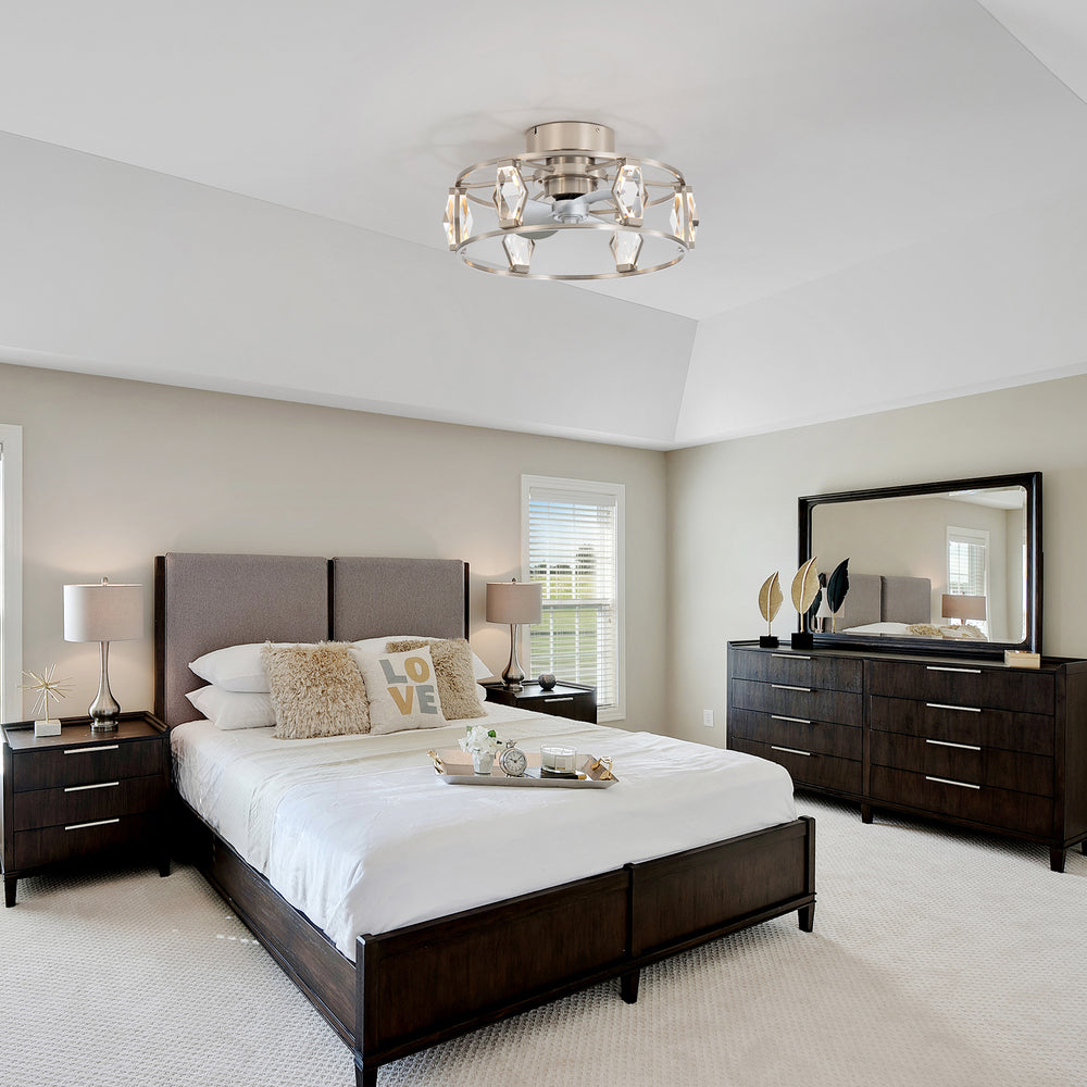 20.8-inch Flush Mount Crystal Ceiling Fan with Dimmable LED Light and Remote(3-Blade)