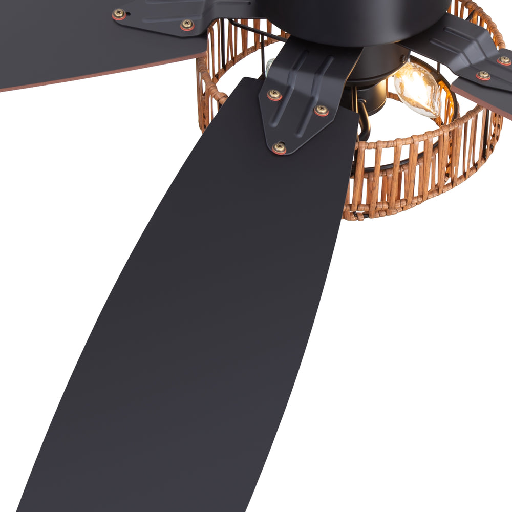 52-inch Farmhouse Ceiling Fan with Light, 5 Dual-Finish Reversible Plywood Blades, Quiet Energy-Saving DC Motor, E12 Bulb Base, 6-Speed Remote Control with Timer, Forward/Reverse Rotation, and 6" Downrod Included