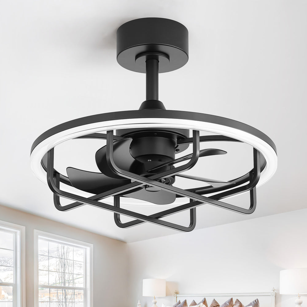 20-Inch Ceiling Fan with Light, Low Profile Flush Mount or Downrod, DC Motor, 6 Speeds, RGB & 3CCT Dimmable LED, Remote Control, Matte Black