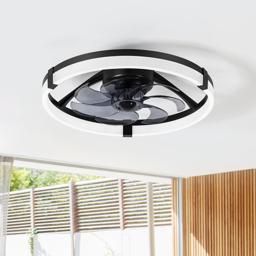 20 Inch Modern Flush Mount Ceiling Fan with Lights, Remote Control Low Profile Ceiling Fan for Bedroom, Quiet Reversible DC Motor, Dimmable LED