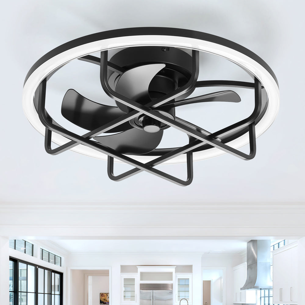 20-Inch Ceiling Fan with Light, Low Profile Flush Mount or Downrod, DC Motor, 6 Speeds, RGB & 3CCT Dimmable LED, Remote Control, Matte Black