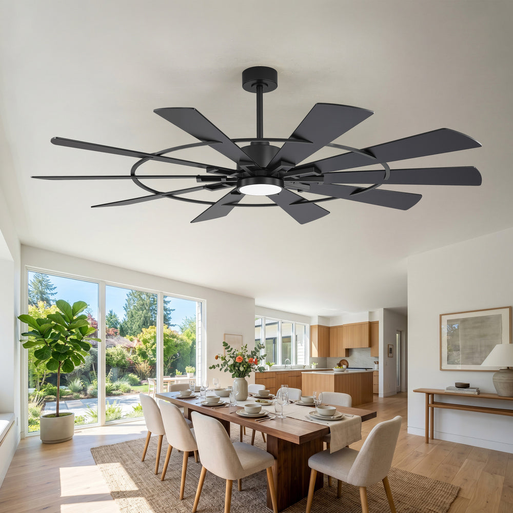 62/72 Inch Modern Ceiling Fan with LED Light and Remote, Dual Finish Blades, Ultra Quiet DC Motor, 6-Speed Ceiling Fan for Large Rooms