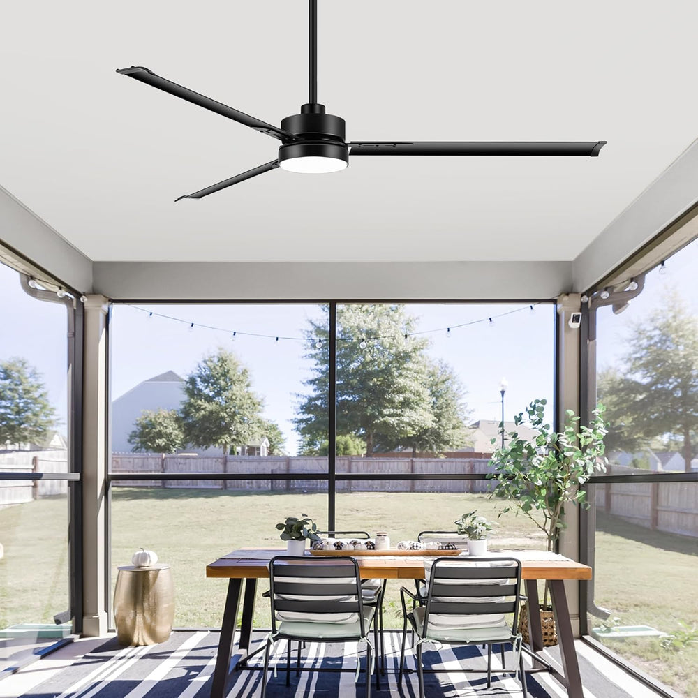 72-inch Black Ceiling Fans with Lights Remote Control,  Industrial Large Ceiling Fan, 3 Reversible Blades, 6-Speed, Quiet DC Motor, LED Ceiling Light Chandelier for Indoor/Outdoor Patio Living Room