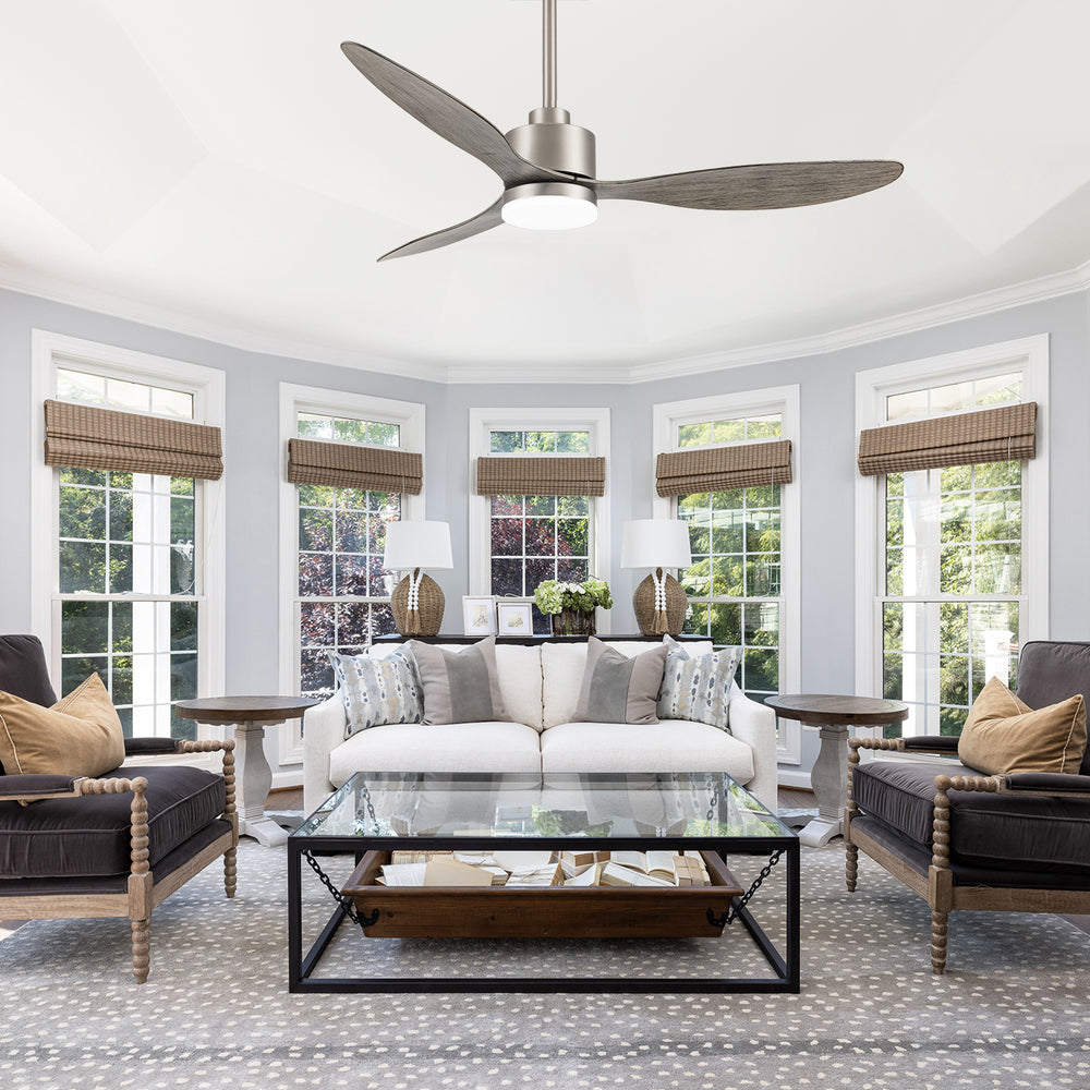 52-Inch Modern Ceiling Fan with Light, 3 ABS Blades, 18W LED with 3 Color Temperatures, Remote Control with 6 Speeds, Reverse Function, Timer, Quiet DC Motor, Includes 5" & 10" Downrods, Ideal for Dining, Bedroom, and Living Room