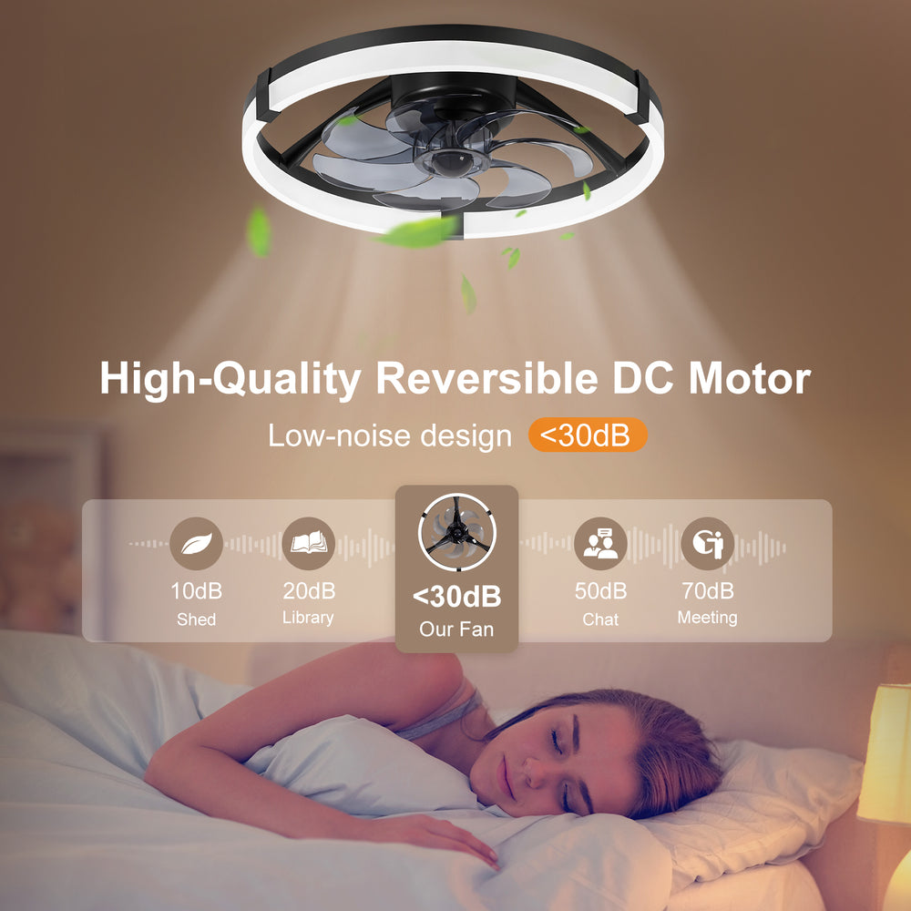 20 Inch Modern Flush Mount Ceiling Fan with Lights, Remote Control Low Profile Ceiling Fan for Bedroom, Quiet Reversible DC Motor, Dimmable LED