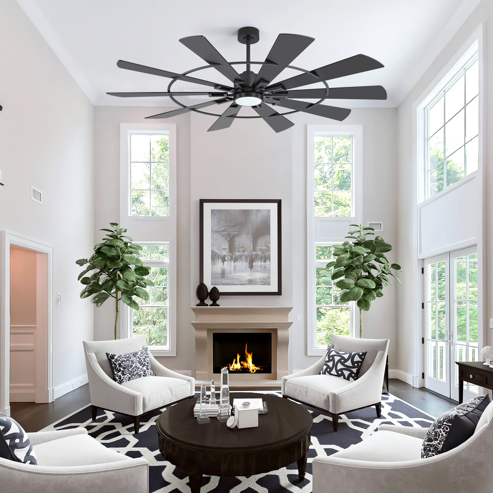 62/72 Inch Modern Ceiling Fan with LED Light and Remote, Dual Finish Blades, Ultra Quiet DC Motor, 6-Speed Ceiling Fan for Large Rooms