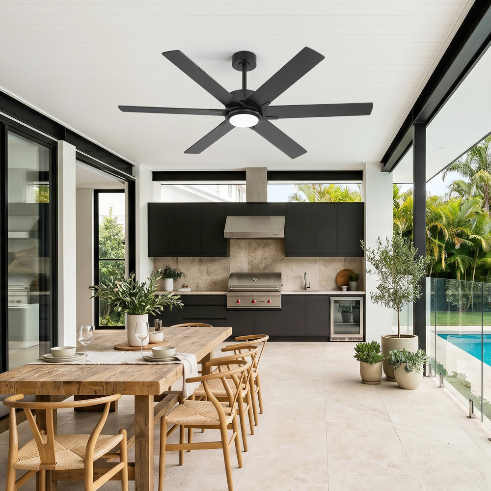 Modern 60" Ceiling Fan with LED Light, Remote Control, Quiet DC Motor, 6-Speed Reversible Fan, Dimmable Lighting, Timer for Bedroom