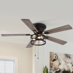 Ableton Hugger 52 in. Indoor Black Ceiling Fan with Light Kit and Pull Chain Included