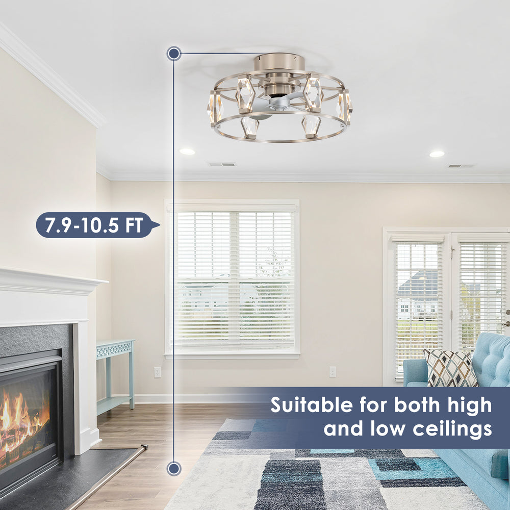20.8-inch Flush Mount Crystal Ceiling Fan with Dimmable LED Light and Remote(3-Blade)