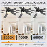 Breezary 72" 7-Blade Silent DC Motor Modern Ceiling Fan with 3-CCT LED Light - Black (3 Downrods Included)