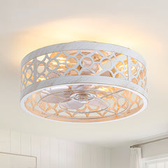 16.5-in Vintage Distressed White Low Profile Ceiling Fan with Light and Remote Control(7-blade)