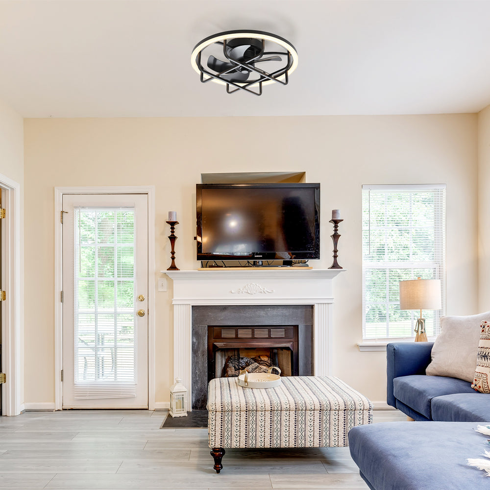 20-Inch Ceiling Fan with Light, Low Profile Flush Mount or Downrod, DC Motor, 6 Speeds, RGB & 3CCT Dimmable LED, Remote Control, Matte Black