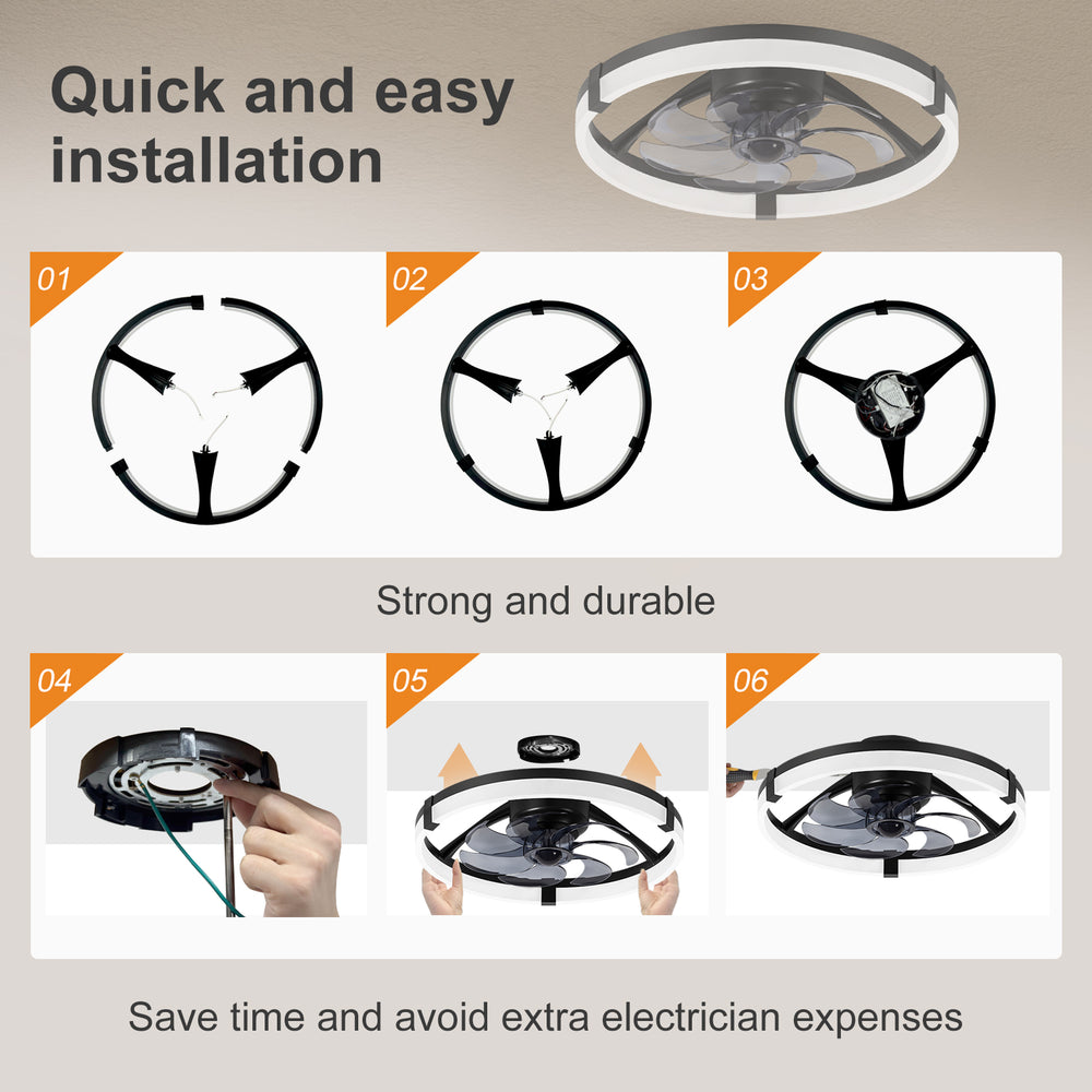20 Inch Modern Flush Mount Ceiling Fan with Lights, Remote Control Low Profile Ceiling Fan for Bedroom, Quiet Reversible DC Motor, Dimmable LED