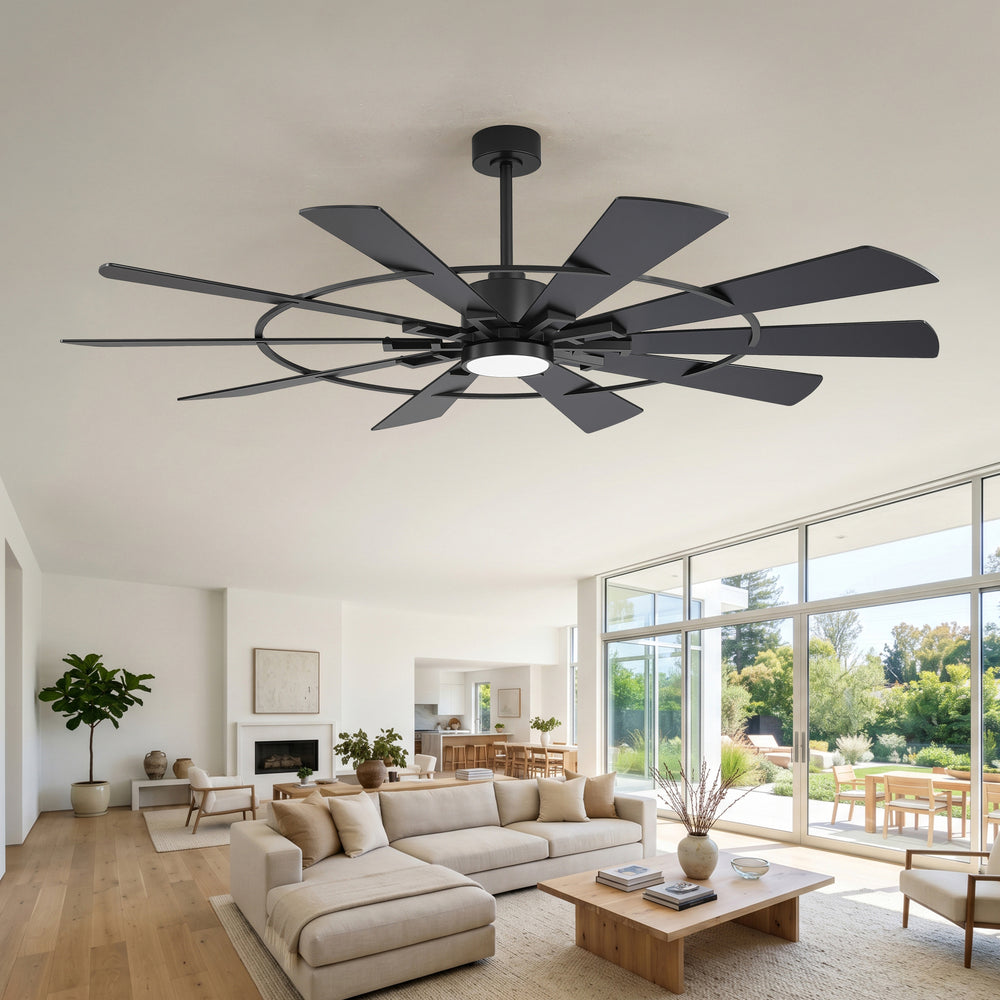 62 Inch Ceiling Fan with Light and Remote, Quiet DC Motor, 6 Speed Reversible Ceiling Fan, 3 Color Temperature LED, Dual Finish Blades, Modern Large Room Fan