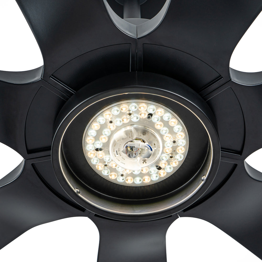 60-inch Modern Matte Black 7-Blade Ceiling Fan with 18W LED Light, 6-Speed DC Motor,Remote,3 Color Temps and Dual Downrods (6" & 12")