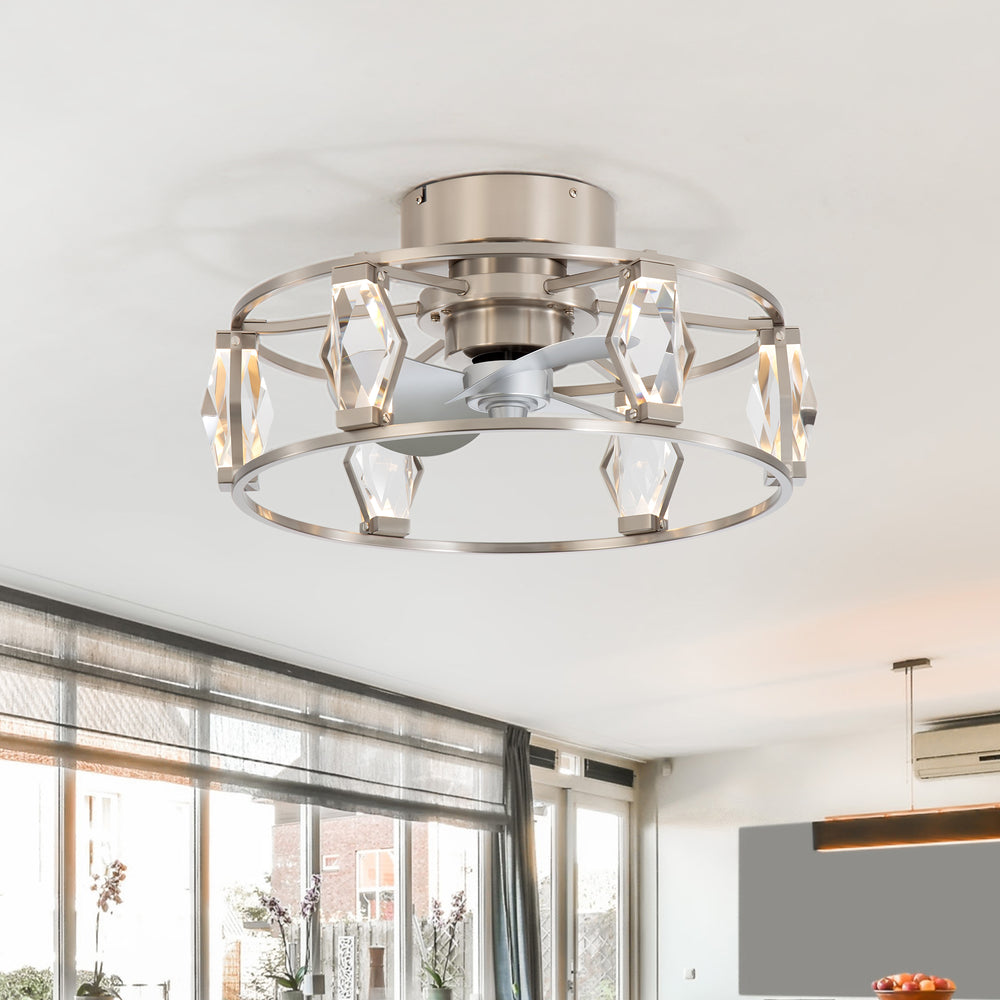 20.8-inch Flush Mount Crystal Ceiling Fan with Dimmable LED Light and Remote(3-Blade)