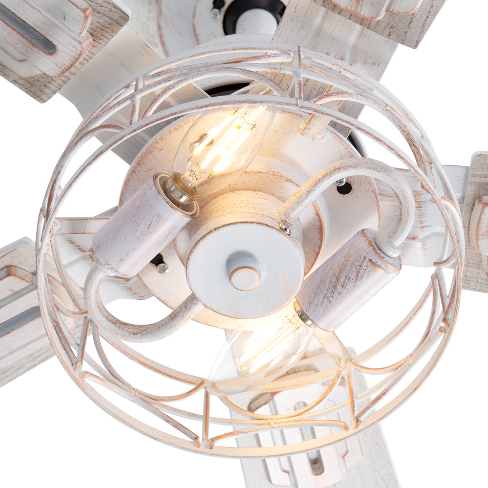 42-inch Ceiling Fan with Distressed White or Matte Black Finish, 5 Reversible Blades, Quiet DC Motor, Remote Control,6" Downrod