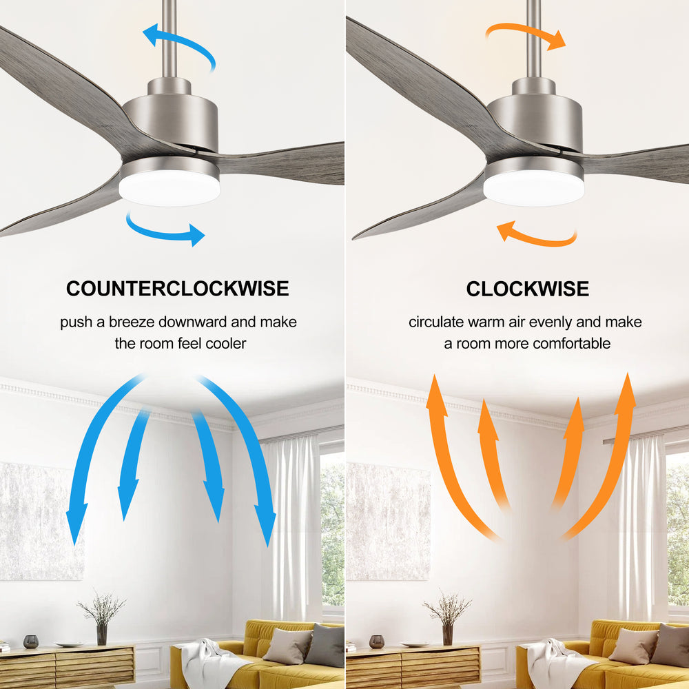 52-Inch Modern Ceiling Fan with Light, 3 ABS Blades, 18W LED with 3 Color Temperatures, Remote Control with 6 Speeds, Reverse Function, Timer, Quiet DC Motor, Includes 5" & 10" Downrods, Ideal for Dining, Bedroom, and Living Room