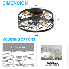 16.5-in Black Low Profile Ceiling Fan with Remote Control(7-blade)