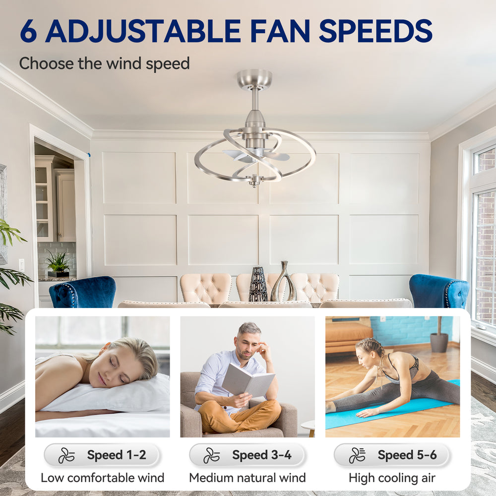 20-inch Modern 3-Blade Dimmable LED Ceiling Fan with Light Kit and Remote,6" downrod Included