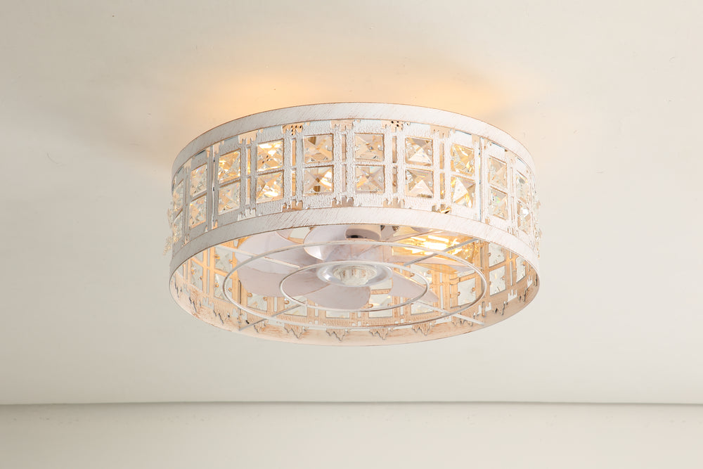 Auvara 16.5-Inch Small Caged Flush Mount Ceiling Fan With Light