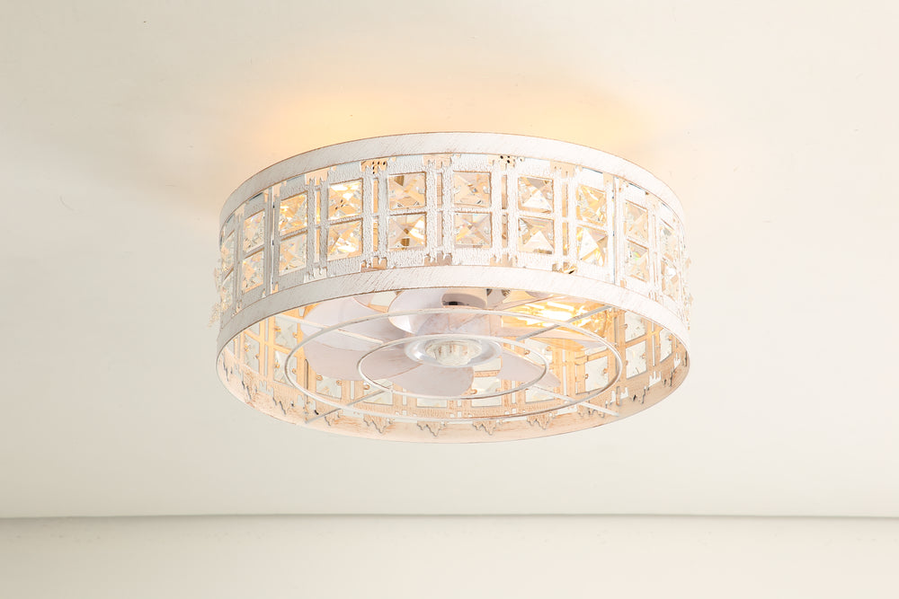 Auvara 16.5-Inch Small Caged Flush Mount Ceiling Fan With Light