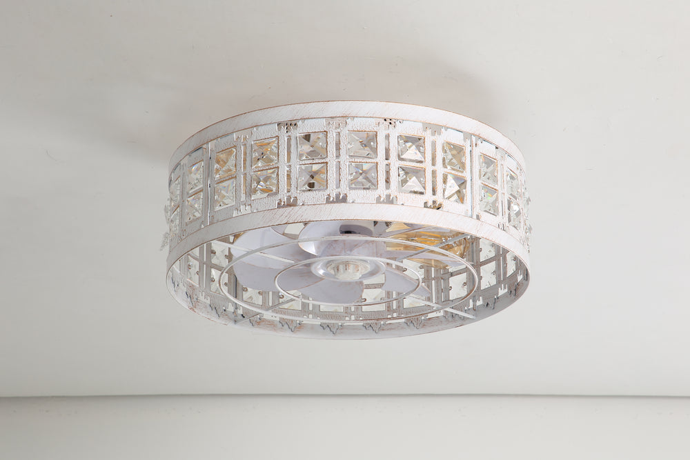 Auvara 16.5-Inch Small Caged Flush Mount Ceiling Fan With Light