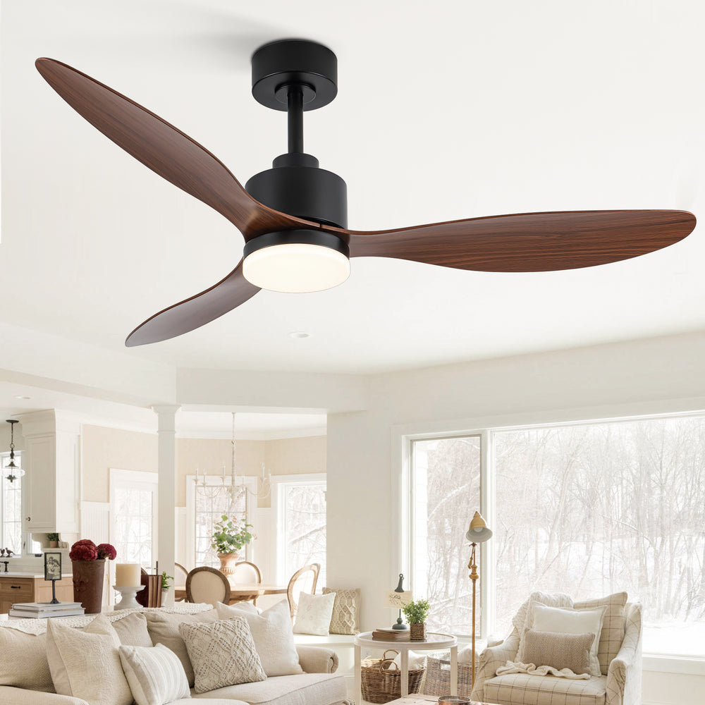 52-Inch Modern Ceiling Fan with Light, 3 ABS Blades, 18W LED with 3 Color Temperatures, Remote Control with 6 Speeds, Reverse Function, Timer, Quiet DC Motor, Includes 5" & 10" Downrods, Ideal for Dining, Bedroom, and Living Room