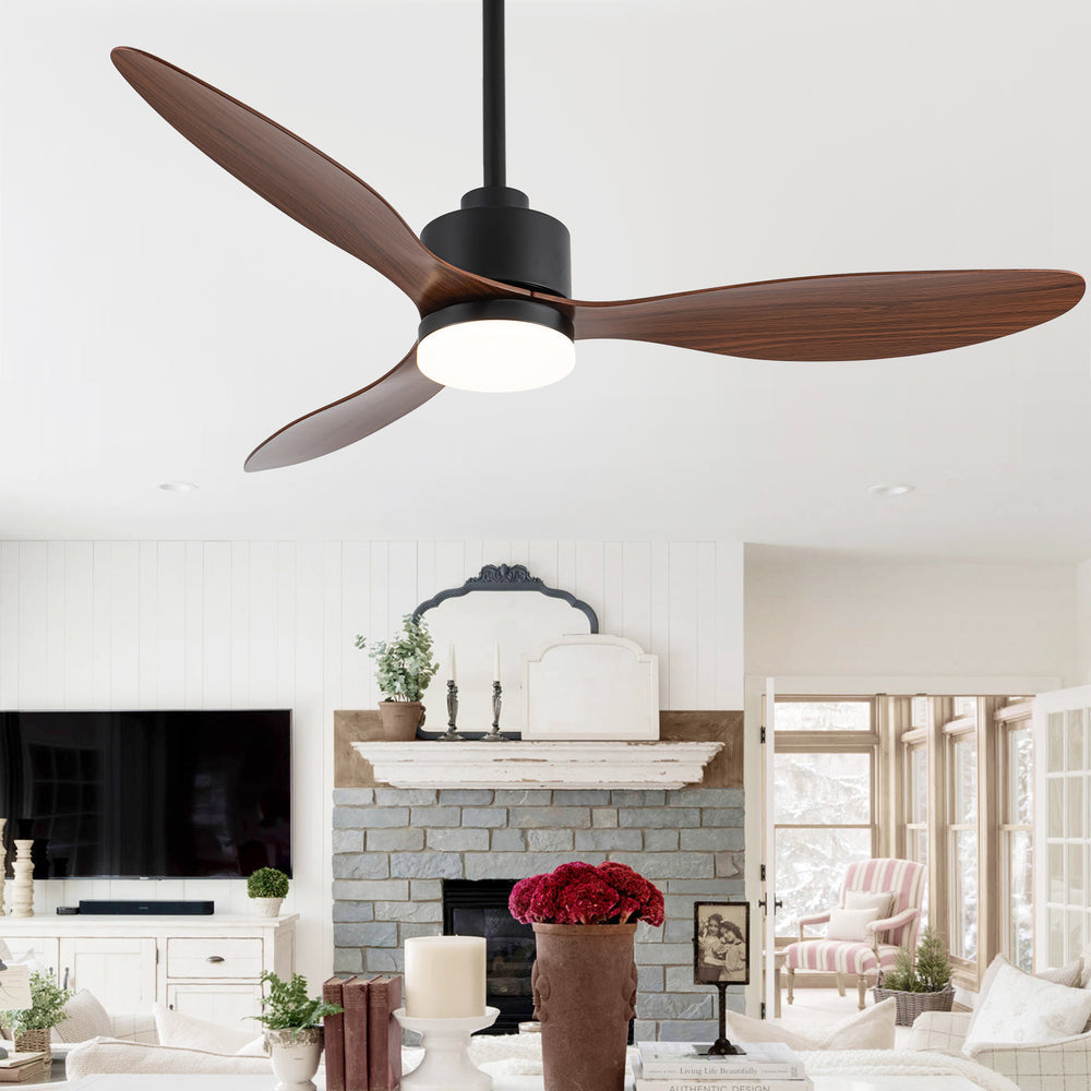 52-Inch Modern Ceiling Fan with Light, 3 ABS Blades, 18W LED with 3 Color Temperatures, Remote Control with 6 Speeds, Reverse Function, Timer, Quiet DC Motor, Includes 5" & 10" Downrods, Ideal for Dining, Bedroom, and Living Room