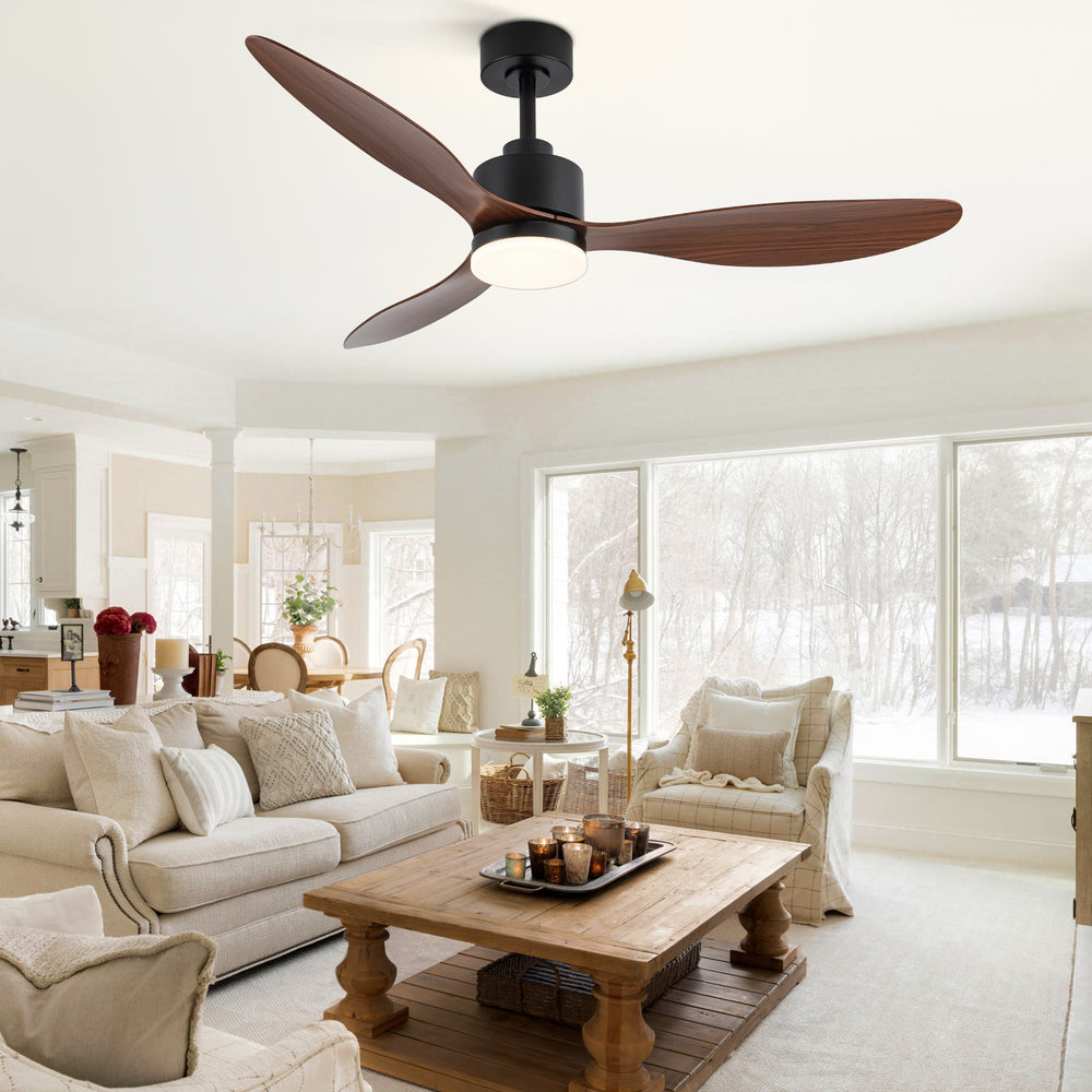 52-Inch Modern Ceiling Fan with Light, 3 ABS Blades, 18W LED with 3 Color Temperatures, Remote Control with 6 Speeds, Reverse Function, Timer, Quiet DC Motor, Includes 5" & 10" Downrods, Ideal for Dining, Bedroom, and Living Room