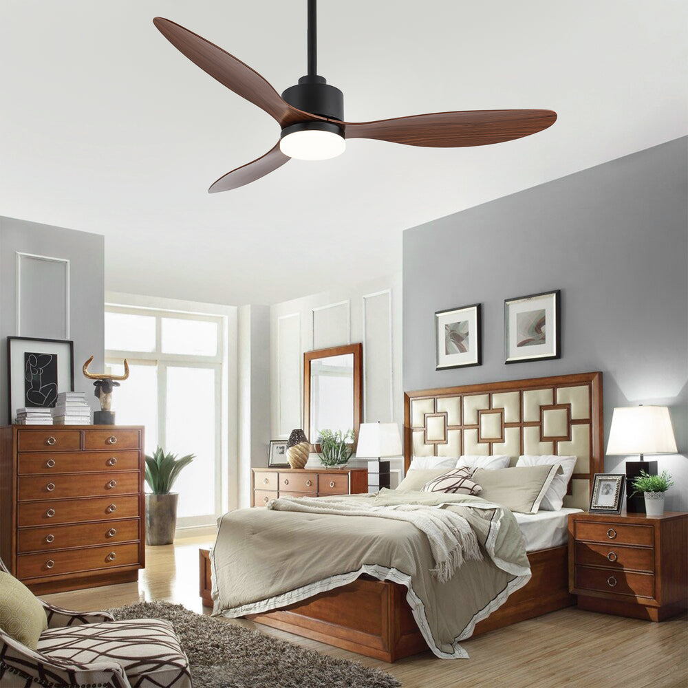 52-Inch Modern Ceiling Fan with Light, 3 ABS Blades, 18W LED with 3 Color Temperatures, Remote Control with 6 Speeds, Reverse Function, Timer, Quiet DC Motor, Includes 5" & 10" Downrods, Ideal for Dining, Bedroom, and Living Room