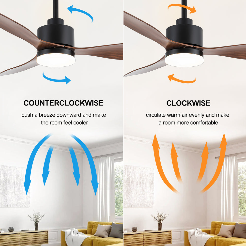 52-Inch Modern Ceiling Fan with Light, 3 ABS Blades, 18W LED with 3 Color Temperatures, Remote Control with 6 Speeds, Reverse Function, Timer, Quiet DC Motor, Includes 5" & 10" Downrods, Ideal for Dining, Bedroom, and Living Room