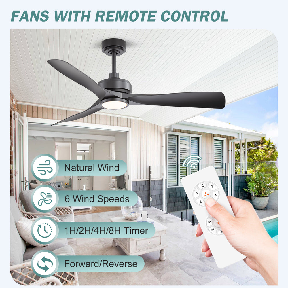 52-in 3-Blade Waterproof Outdoor Ceiling Fan with Dimmable LED Light Remote,5" and 10" Downrod Included