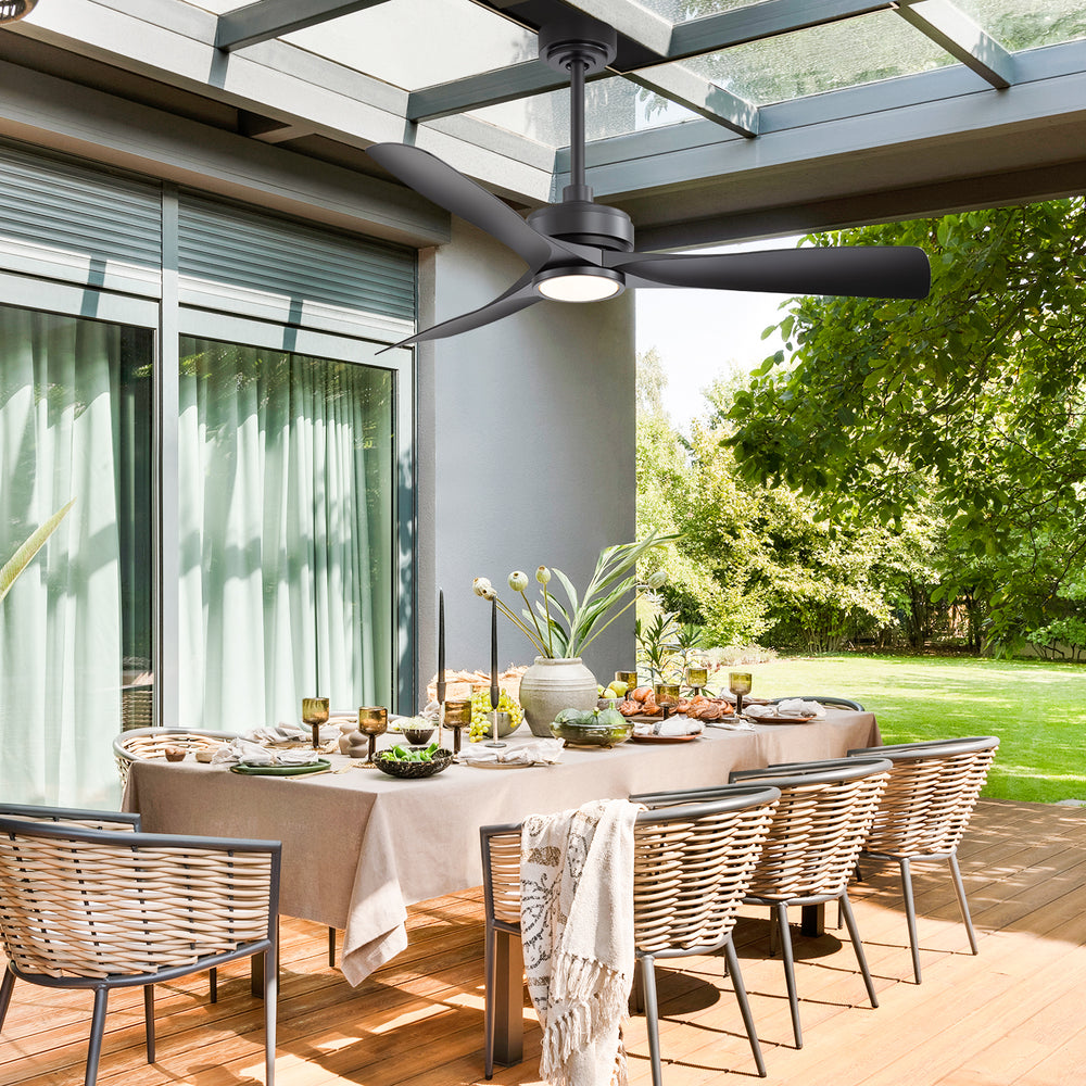52-in 3-Blade Waterproof Outdoor Ceiling Fan with Dimmable LED Light Remote,5" and 10" Downrod Included