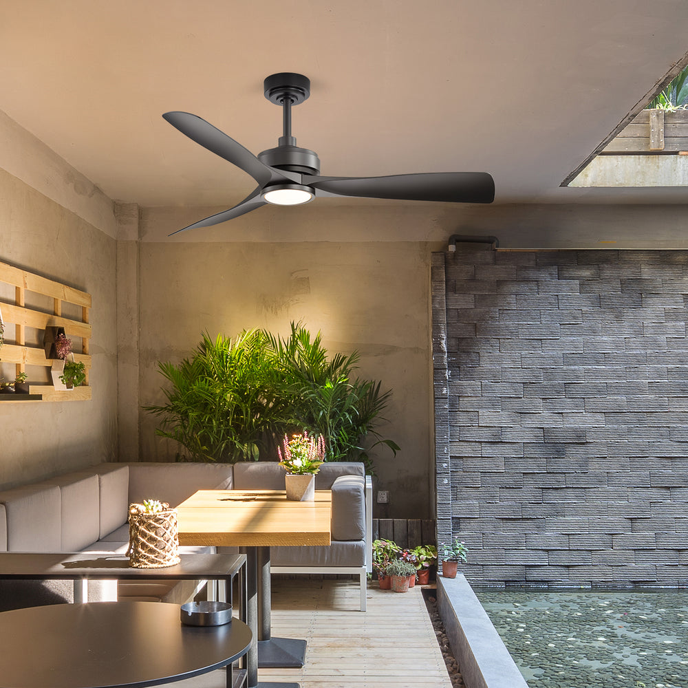 52-in 3-Blade Waterproof Outdoor Ceiling Fan with Dimmable LED Light Remote,5" and 10" Downrod Included