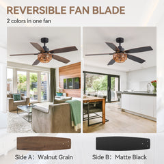 52" Farmhouse Ceiling Fan with Light, 5 Dual-Finish Reversible Plywood Blades, Quiet Energy-Saving DC Motor, E12 Bulb Base, 6-Speed Remote Control with Timer, Forward/Reverse Rotation, and 6" Downrod Included
