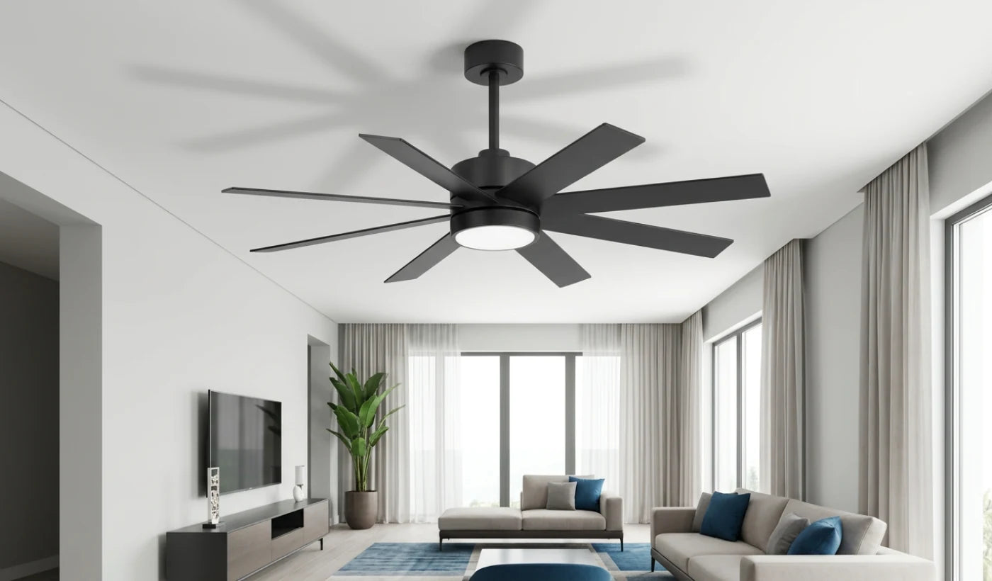 Breezary 40042-BK 52 inch ceiling fan with light showing its actual blade count, blade profile and motor in a modern residential room