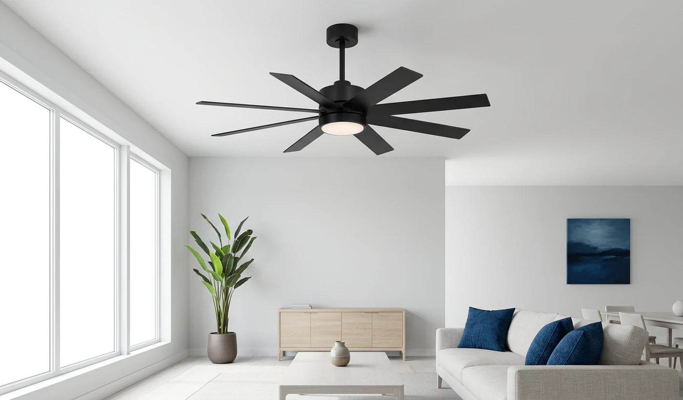 Breezary 40042-BK 52 inch ceiling fan with light installed in a modern bedroom with a documented model-specific remote shown only when included