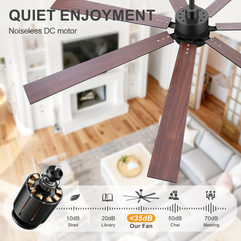 Breezary 72" 7-Blade Silent DC Motor Modern Ceiling Fan with 3-CCT LED Light - Black (3 Downrods Included)