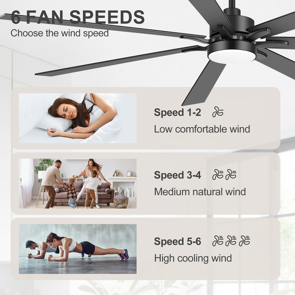 Breezary 72" 7-Blade Silent DC Motor Modern Ceiling Fan with 3-CCT LED Light - Black (3 Downrods Included)