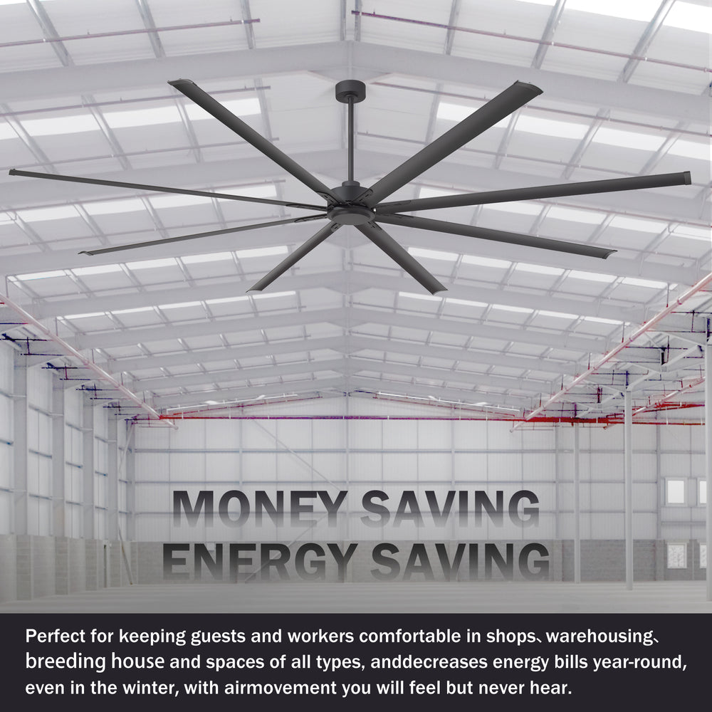 Breezary 120 Inch HVLS Industrial Ceiling Fan with PMSM Motor, 8-Blade Large Ceiling Fan for Warehouse, Gym and Factory - Aluminum No Light