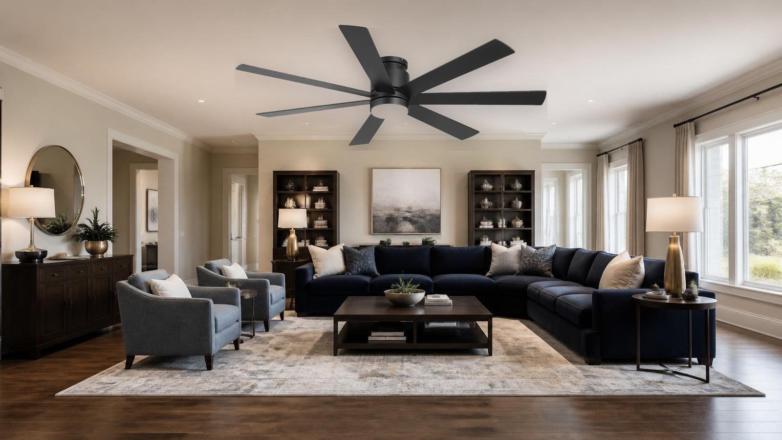 Breezary 40043-BK 60-inch flush mount ceiling fan shown at realistic residential scale
