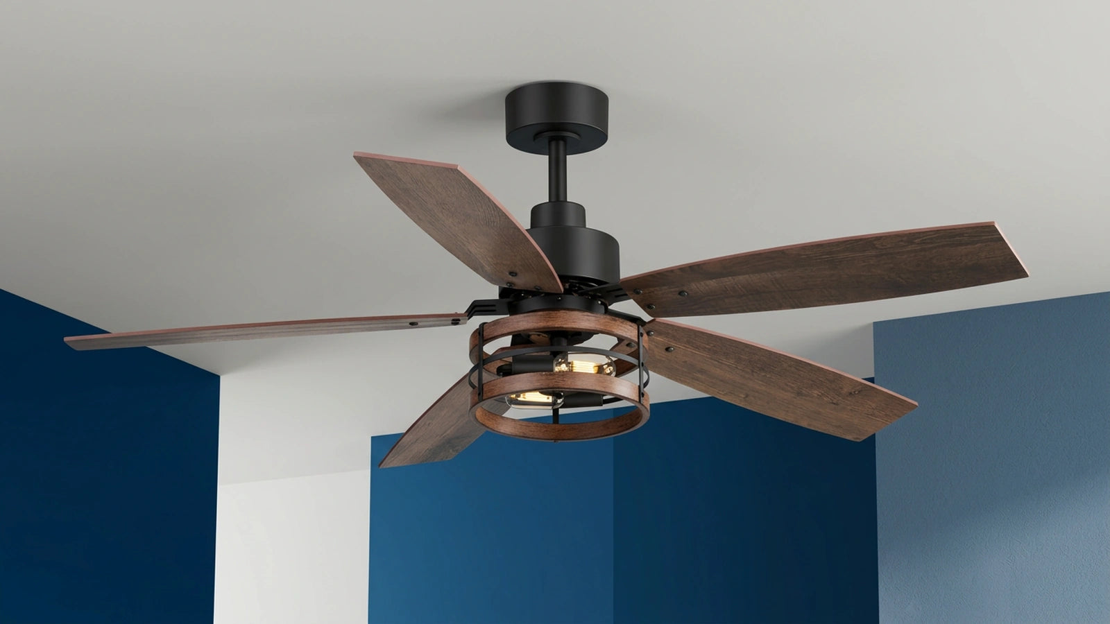 Breezary 29018-BK 52-inch caged ceiling fan showing its full blade span and central cage light