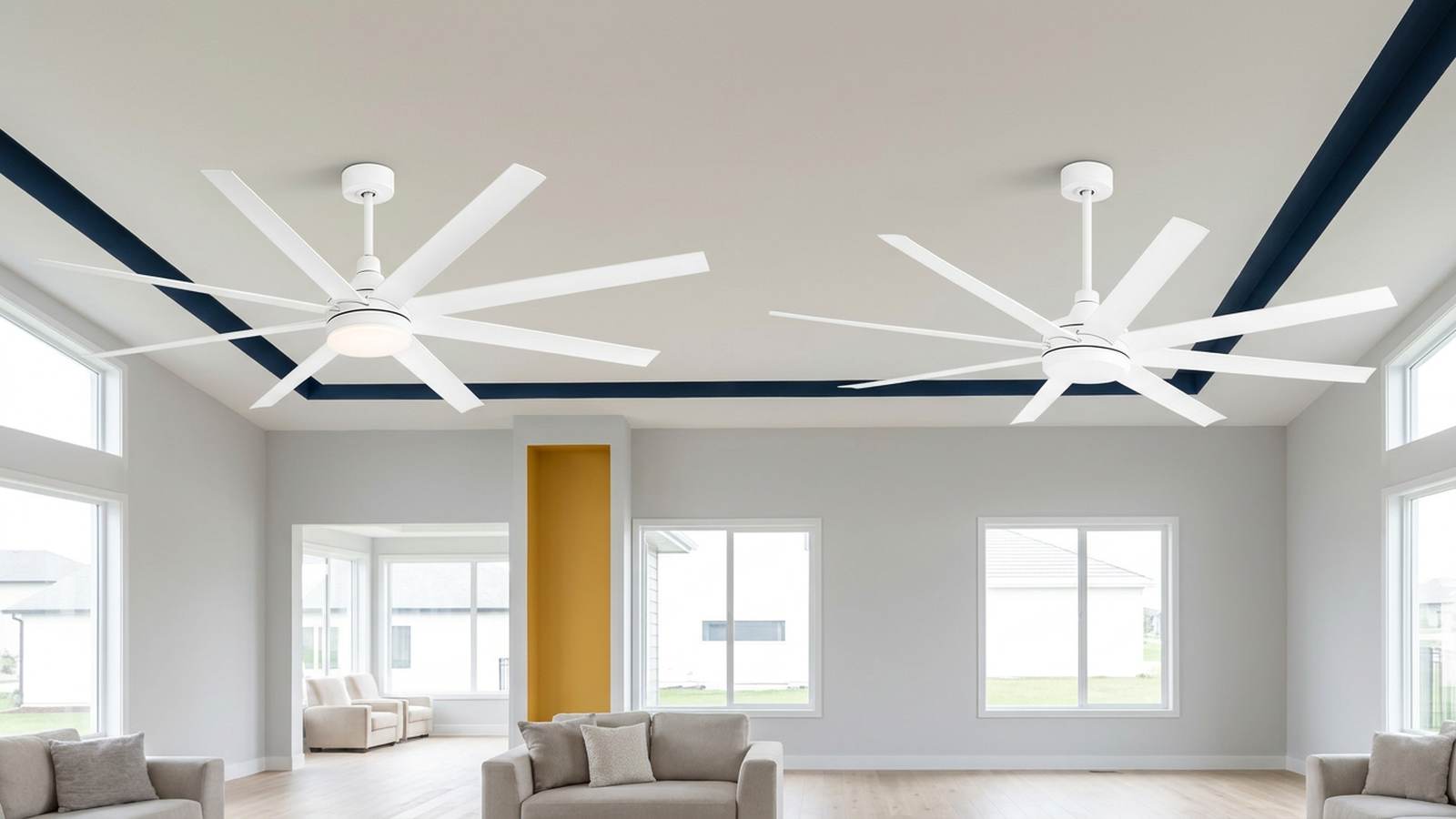 Comparison of large white ceiling fans with light and without light