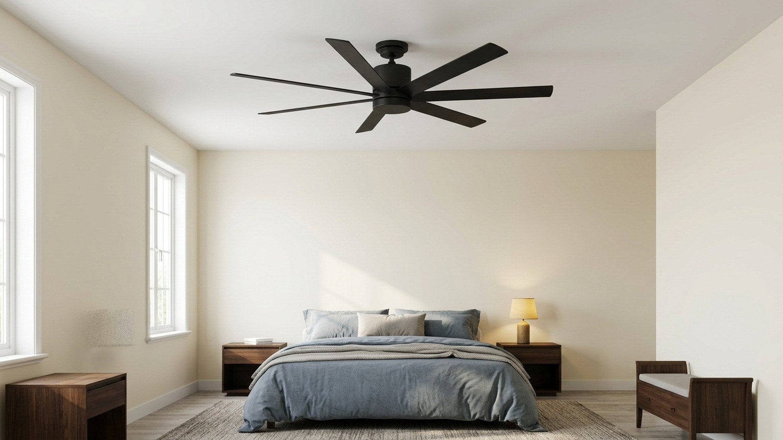 Breezary 40043-BK low-profile ceiling fan in a large bedroom